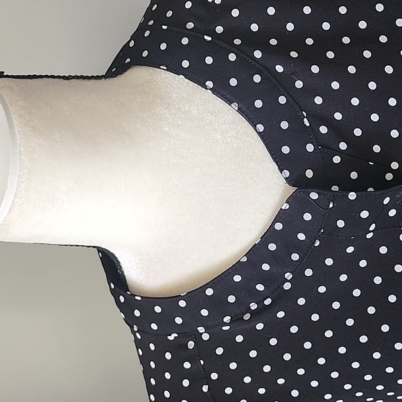 Notations Black and White Polka Dot Blouse with Straight Collar and Long Sleeves - Picture 5 of 13